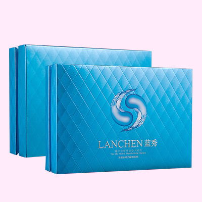 藍色菱格高檔化妝品禮盒包裝設計