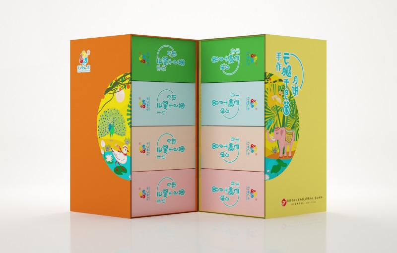 新國風(fēng)異形對開盒型，半圓對圖月餅盒設(shè)計(jì)定制