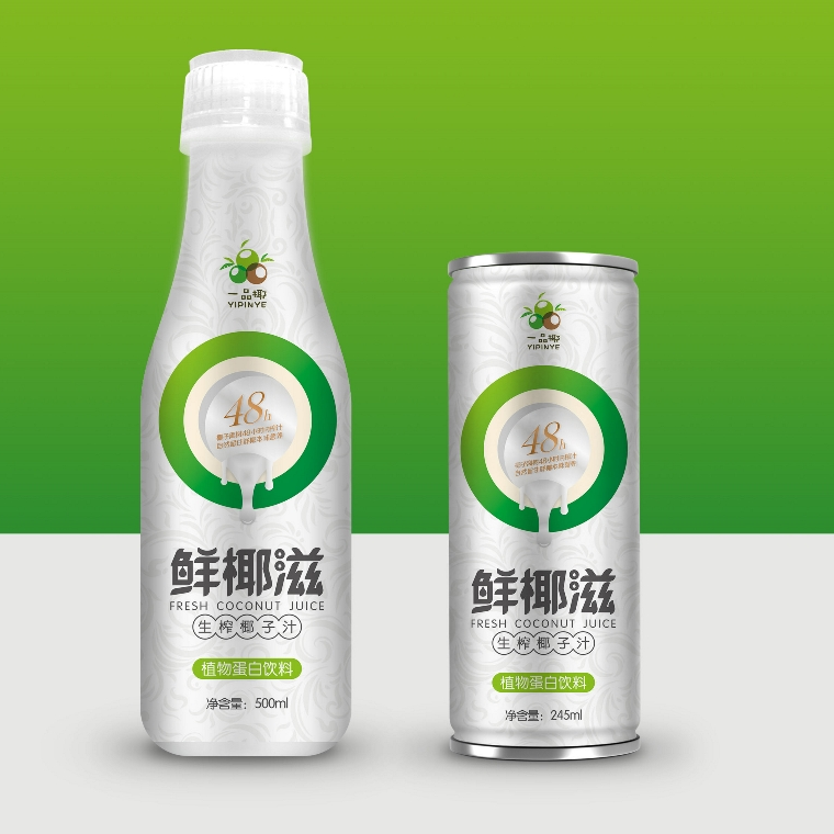 生榨椰子汁產品包裝設計效果圖|瓶型設計 生榨椰子汁產品包裝設計效果圖|瓶型設計